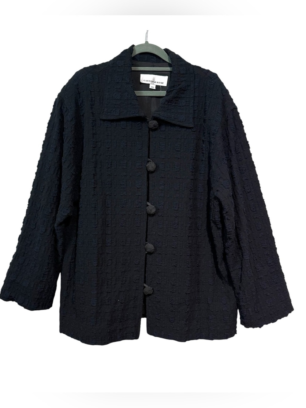 Caroline Rose 2 Piece Jacket Tank Set 0X Black Blue Crinkle Jacquard